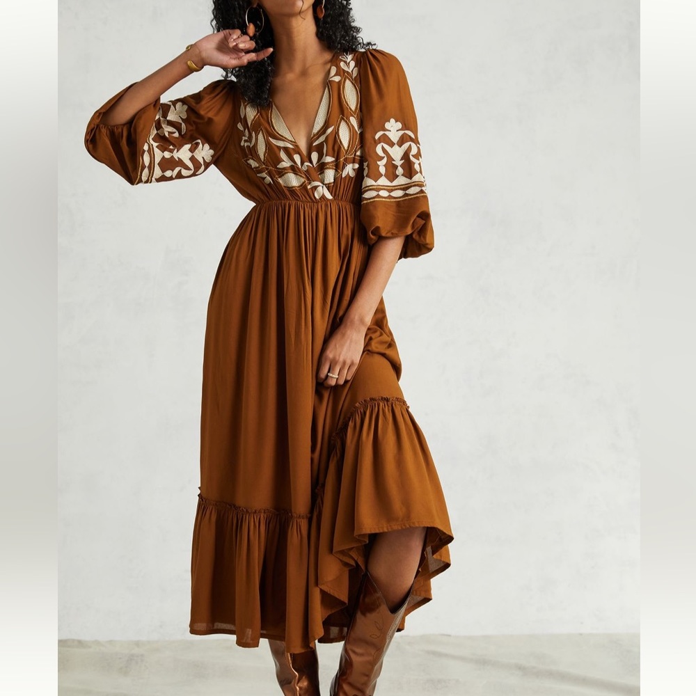 NWT Anthropologie Let Me Be Embroidered Open-Back Maxi Dress - Small